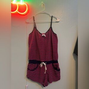Betsey Johnson Pink and Black Striped Sleeveless Romper